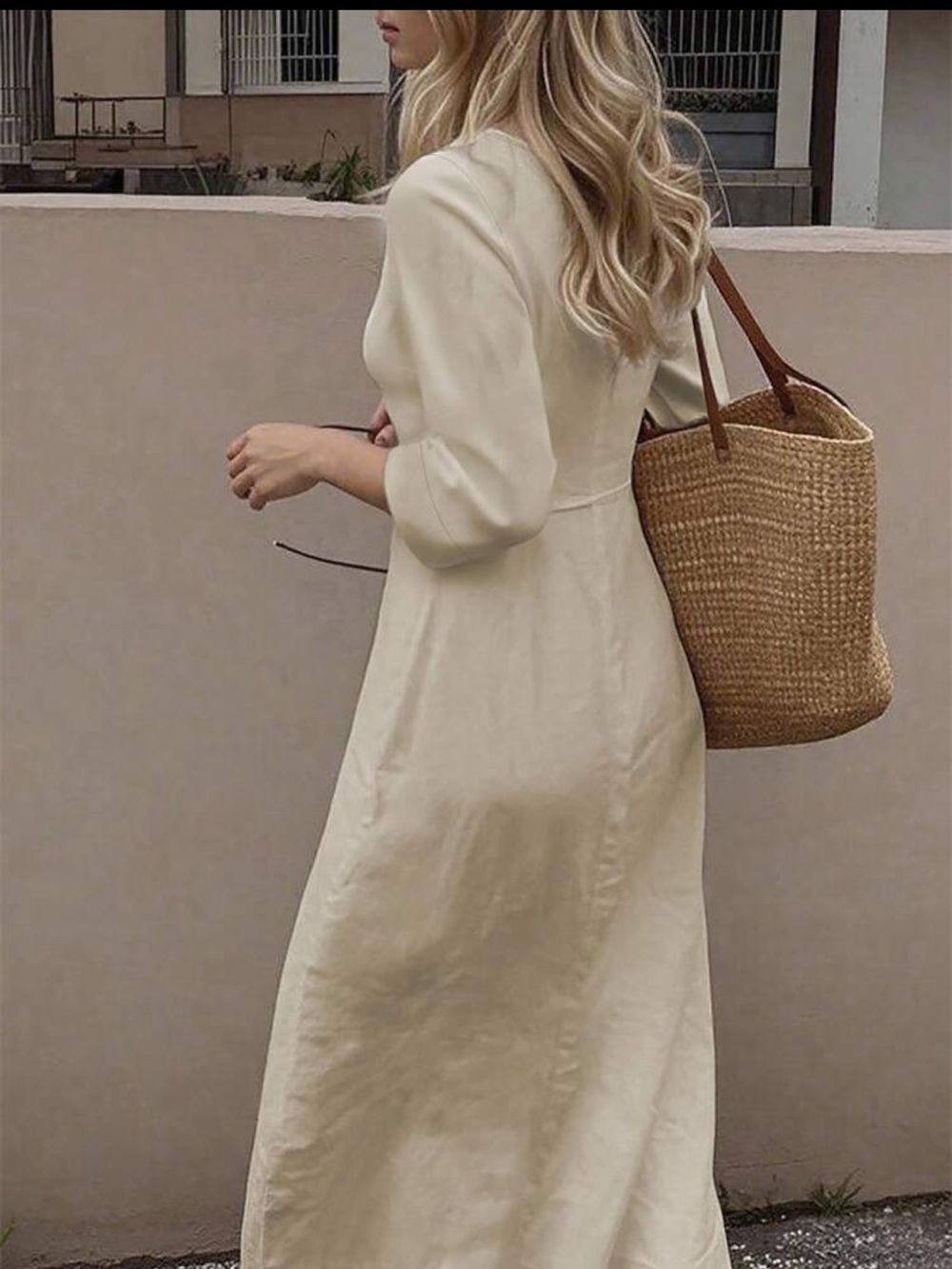 NWT! Beige and 3/4 length sleeve Maxi Dress with matching belt. Medium. - Picture 2 of 4
